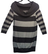 Express Black Gray Striped Sweater Dress Cowl Neck Cotton Blend Small