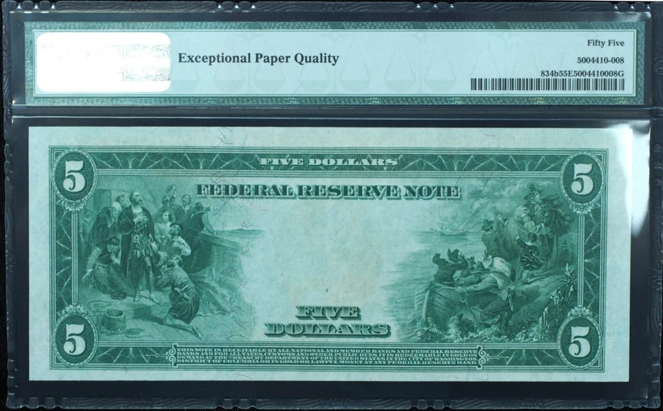 1914 $5 Federal Reserve Note Red Seal Philadelphia PMG 55 EPQ! Rare & Superb! - Image 3 of 3