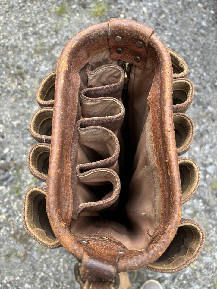 BOLSA DE GOLFE ANTIGA RARA HUGHES PATENTE TUBO ÓRGÃO COURO, CORREIA, lona década de 1940 - Imagem 3 de 4