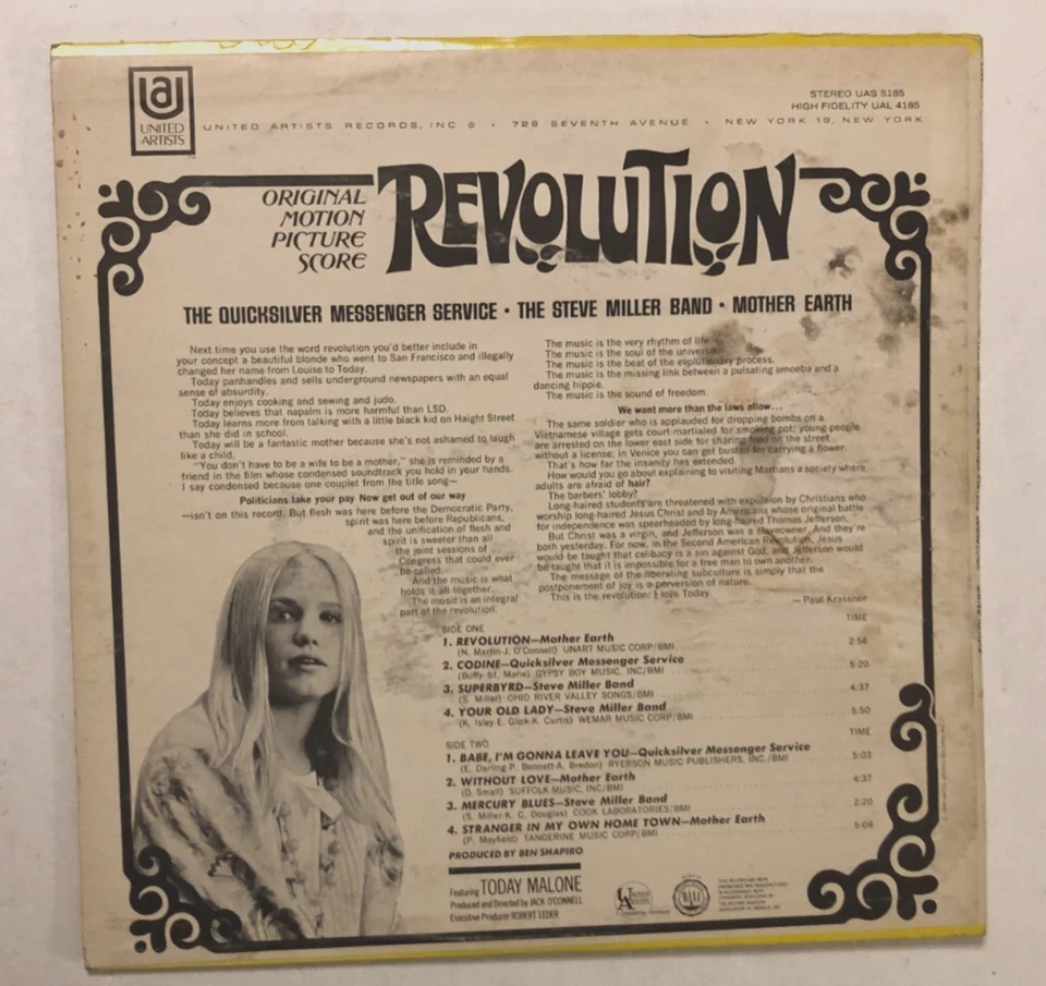Revolution UAS 5185 Stereo Soundtrack UA Records Vintage 1968 LP Vinyl NM Foto 2 de 4