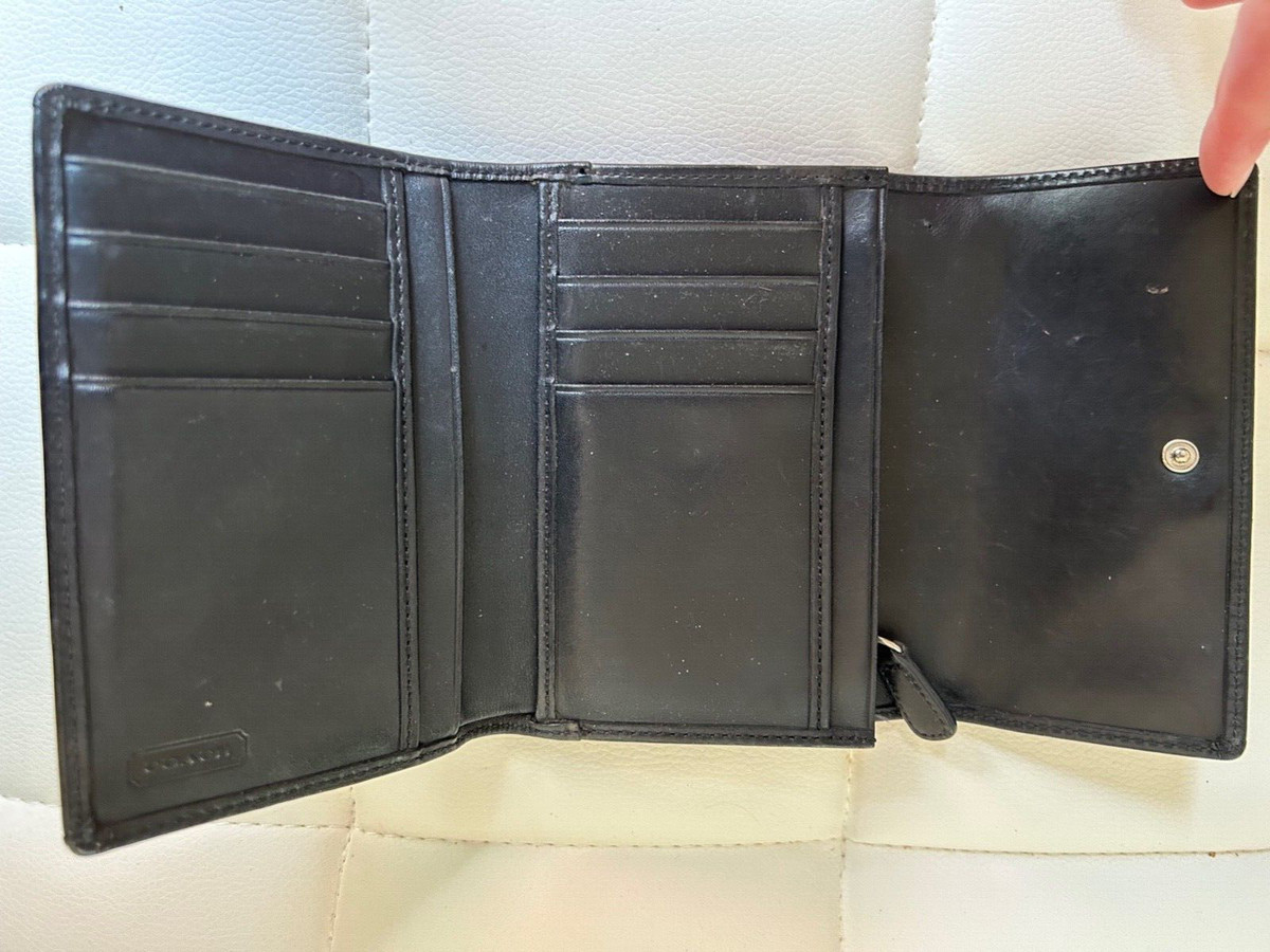 Coach Signature Trifold Wallet Logo Snap Closure Canvas Leather Coin Cards Cash View 3