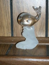 Hand Crafted Clear Glass Whale on a Frosted Waves Base 6 3/4" Figurine