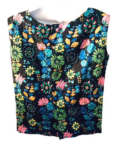 Franco Bertoli Bergdorf Goodman Unique Vintage 60's floral sequin black silk top - Picture 3 of 8