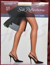Hanes Silky Reflections Non-Control Top Pantyhose Sheer Toe Size CD Jet Black 5B