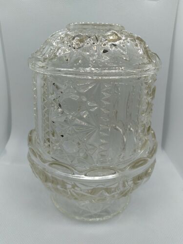 Vintage Indiana Glass Large Clear Stars And Bars Fairy Lamp