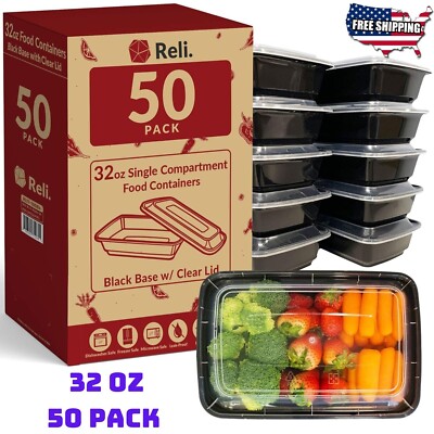 Meal Prep Containers 50 Pack, 32 oz , Compartment Food Containers with Lids