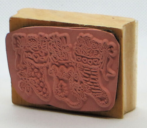 Wood Block Rubber Stamp Christmas Holiday Stockings - Picture 2 of 2