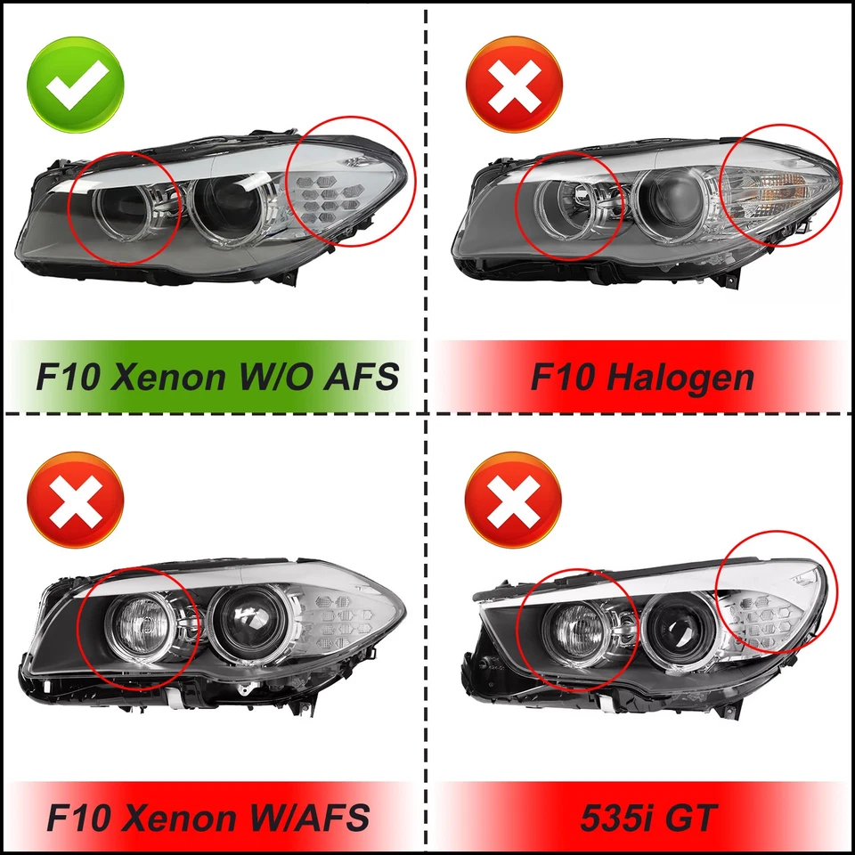 氙气车头灯一对适用于 2011 - 2013 宝马 5 系列 F10 550i 535i 528i LH+RH 侧面 — 第 2/4 张图片