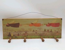 Ángeles Voladores Arte Popular Madera Gancho de Pared Perchero Perchero Sombrero Soporte 20.5" x 7"
