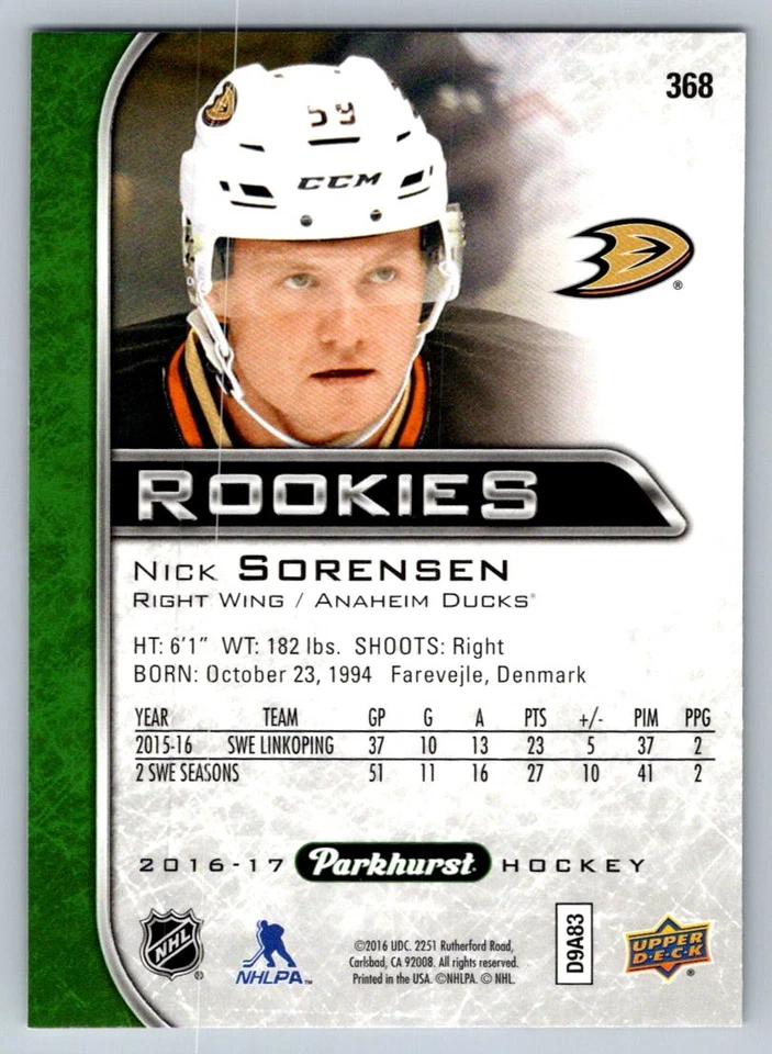 2016 Parkhurst Nick Sorensen 368 - Image 2 of 2