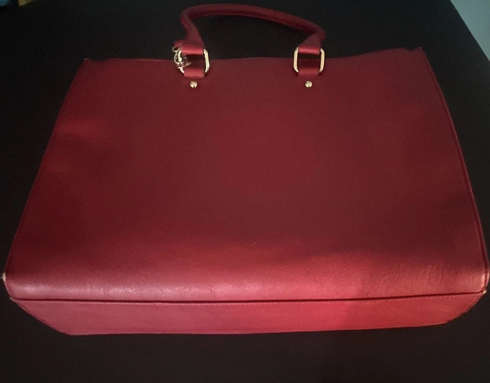 Merona Red 17" Laptop Bag Business Organizer Tote Double Handle Faux Leather - Image 2 of 4
