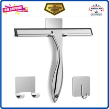 All-Purpose Stainless Steel Shower Squeegee for Glass Doors with Adhesive Hooks