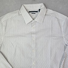Perry Ellis Button Front Long Sleeve Shirt XLT White Black Geometric