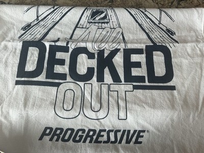 Progressive Promo Beach Towel ALL DECKED OUT Boat Boating 31x56 Large White Blue