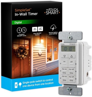 myTouchSmart In-Wall Digital Timer, 4 Programmable 24-Hours, 2 Custom On/Off 