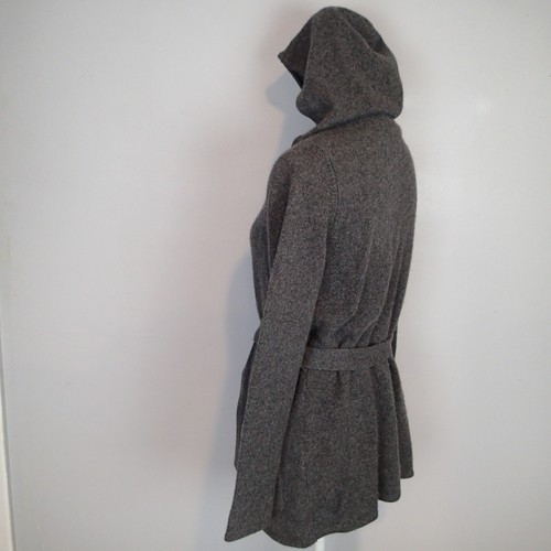 Neiman Marcus Hoodie m Cashmere Full Zip coat sweater cardigan belt charcoal - Picture 9 of 17