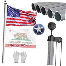 Heavy Duty Flag Pole -12 Gauge Extra Thick Aluminum 25FT Grey-Thicken-25FT