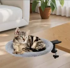 Cat Desk Bed With Clamp On, Furry Round, Washable