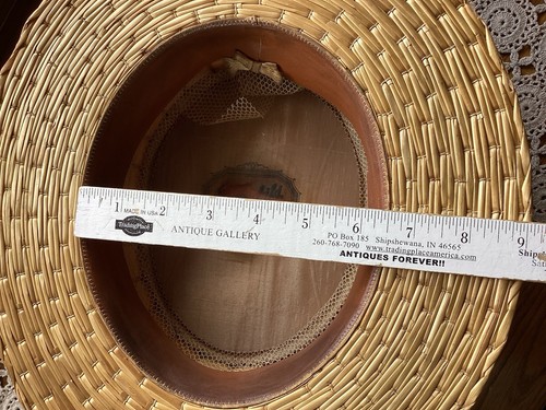 Vintage His & Hers Straw Hats Boater His Switzerland Hers Black Ribbon Unmarked - Picture 9 of 19