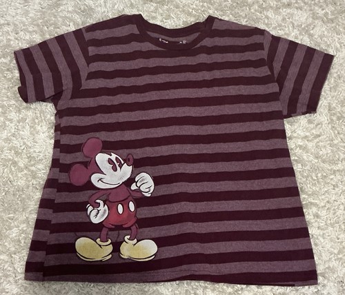 DISNEY MICKEY MOUSE Striped T SHIRT SIZE XXL Maroon Red