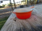 VTG Cousances Sauce Pan Pot #18 No Lid Enamel Cast Iron Orange Made in France — photo 9
