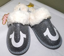 NEW True Religion Women Slippers Logo Embellished Sparkly Size XL 9.5-10.5