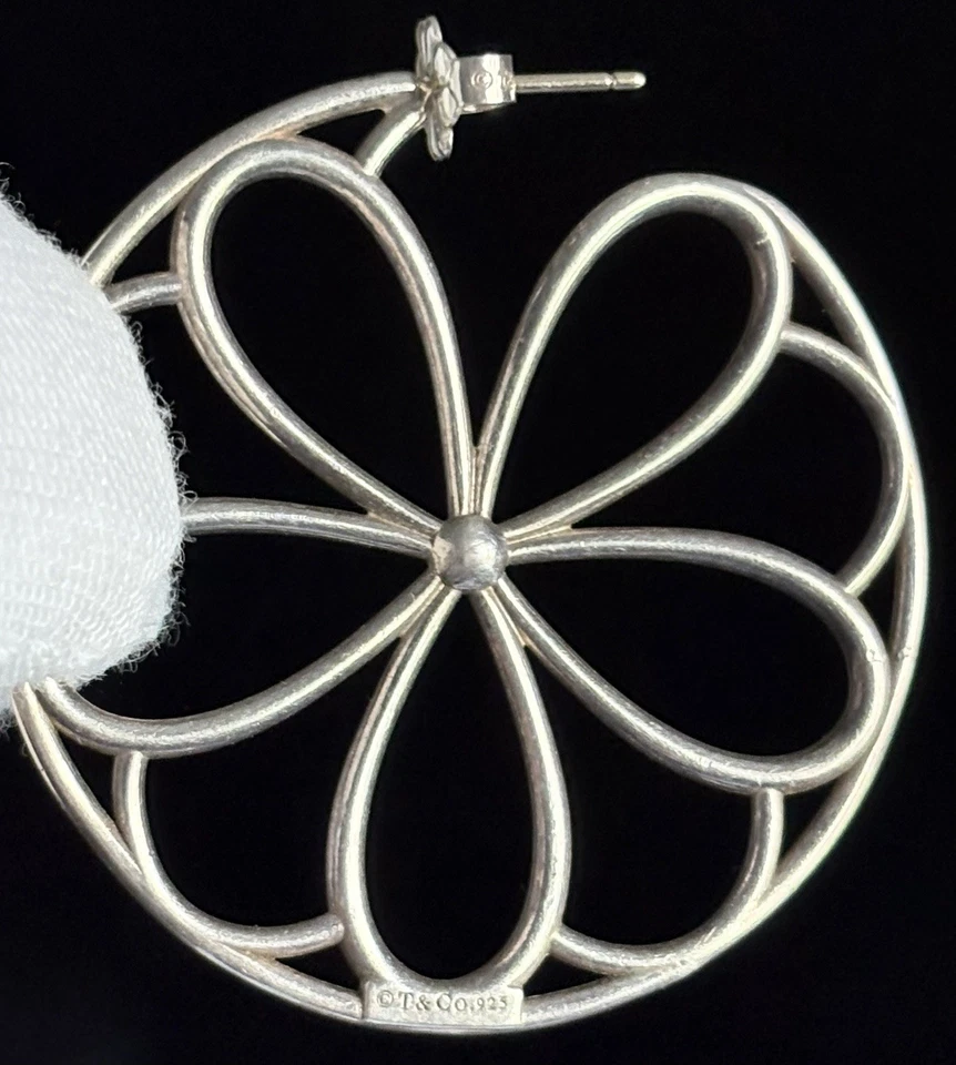 Pendiente Tiffany & Co Flor Margarita Aro Grande 1.5 pulgadas Plata de Ley 925 Foto 4 de 4
