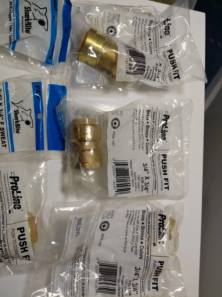 6) 3/4" Push Fit Brass Couplings – SharkBite & ProLine – New Sealed - Image 2 of 4