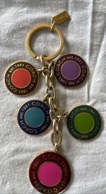 Vintage COACH Multi-colored Legacy Disc Bag Charm Keyfob with Box and Pouch