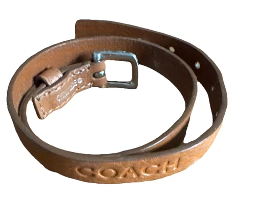 COACH Camden Bracciale Pelle Marrone Argento Doppio Avvolgimento Goffrato Gioielli Uomo
