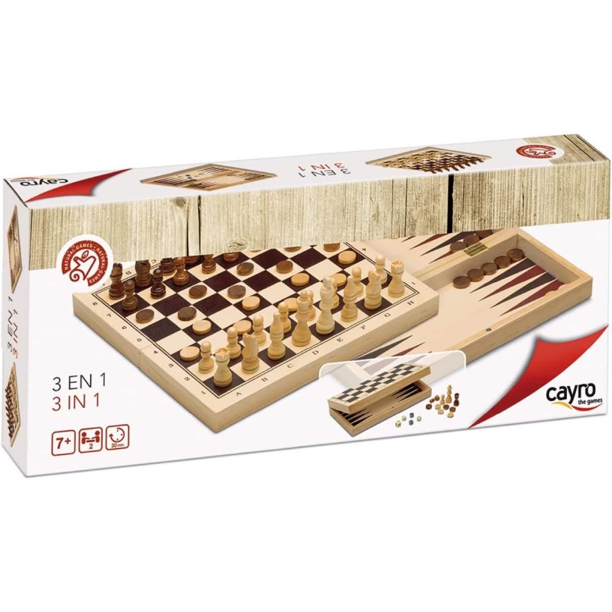 3 Games Combined In 1 Chess| Checkers| Backgammon In Wood - Cayro