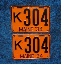 1934 Maine License Plate Plates PAIR / SET