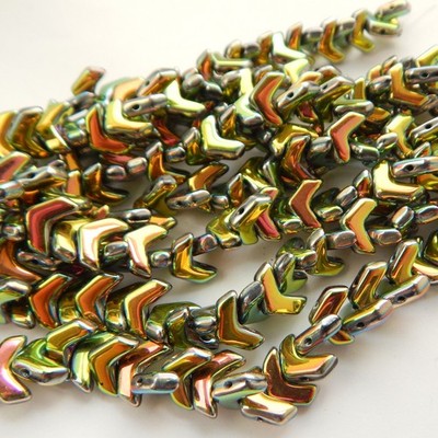 Chevron Duo (30 Beads) Jet Full Vitrail 10x4mm 2-hole Czech Glass