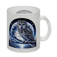 Eule Auf Einem Ast Im Mondschein Glas Tasse