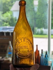 *RARE* Quart Orange Amber DETROIT BREWING Blob Top Michigan Beer Bottle E.H.E Co