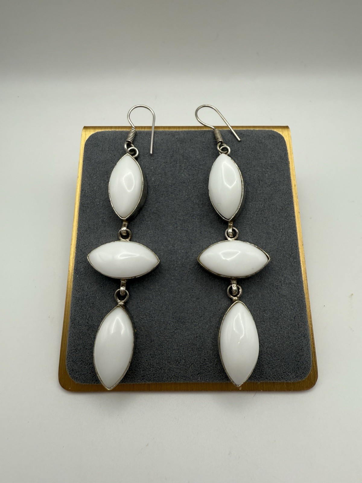 Statement White Glass Sterling Dangle Earrings - image 1