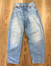  DENIM Women  s Loose Fit High Rise Light Wash Blue Barrel Denim Jeans Pockets 34