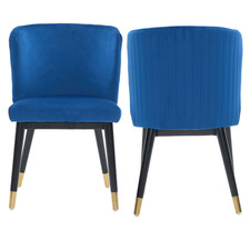 Image of Sofina Blue Velvet Dining Chairs w/Tufted Back – Metal Frame & Gold-Tipped Legs