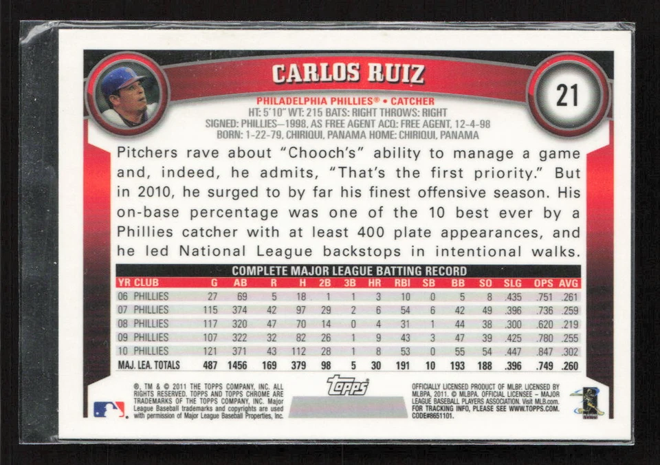 2011 Topps Chrome #21 Carlos Ruiz Refractors {X} - Image 2 of 2