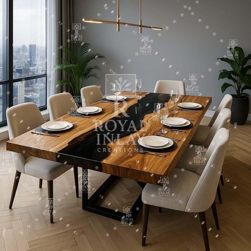 Modern Epoxy River Dining Table-Live Edge Wood &Black Resin Luxury - Picture 9 of 9