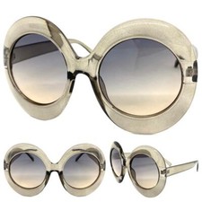 OVERSIZED EXAGGERATED Vintage Retro SUN GLASSES Large Big Funky Round Gray Frame