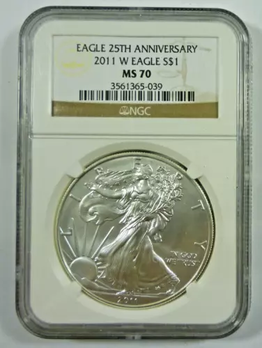 2011 W American Silver Eagle MS70 NGC Brown Label 25th Anniversary