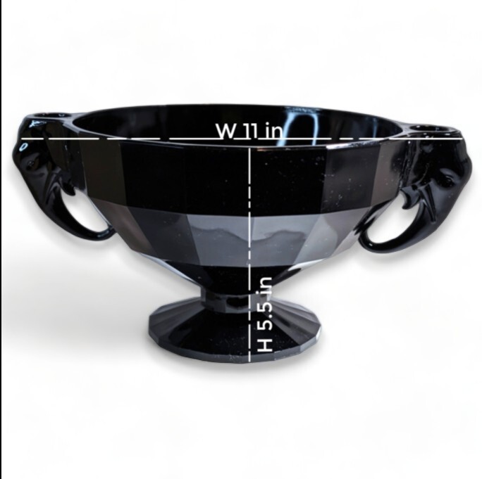 Vintage Westmoreland Black Amethyst Glass Bowl with Elephant Candle Holders 1950s