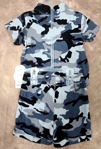 3-6 Month Wonder Nation Baby Boy's Gray Camo Linen 2 Piece Set Top & Shorts - Picture 2 of 6