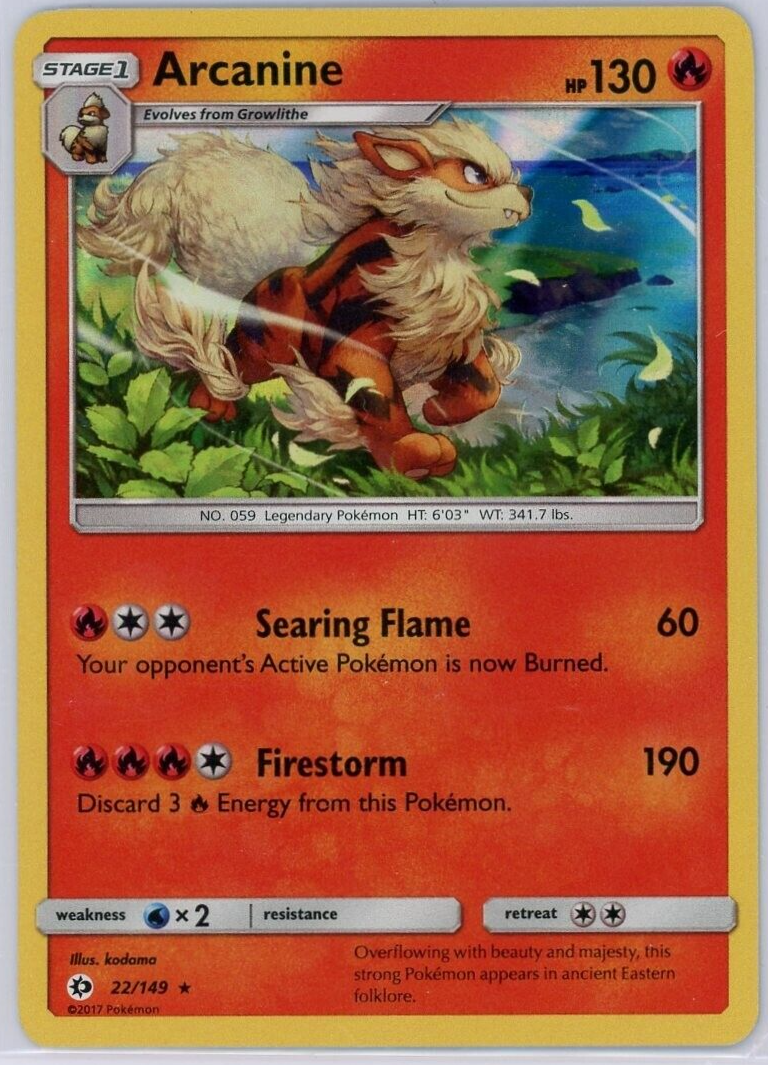 Pokemon TCG Arcanine Sun & Moon Base 22/149 Holo Rare | eBay