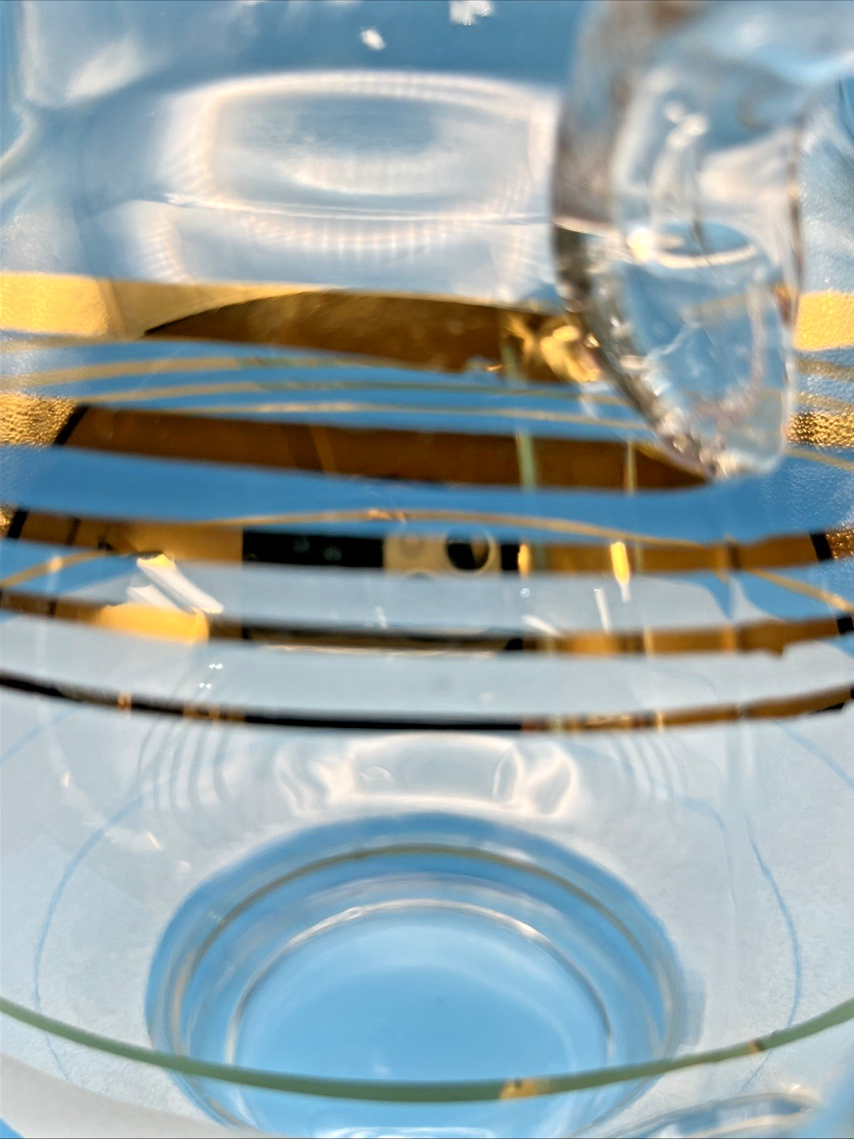 West Virginia Glass Blendo Pitcher Clear & textured Frosted Glass gold MCM Gift