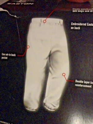 Easton Pro Pull-up Baseball Youth Pants White or Gray Size X-Small, Small, Large