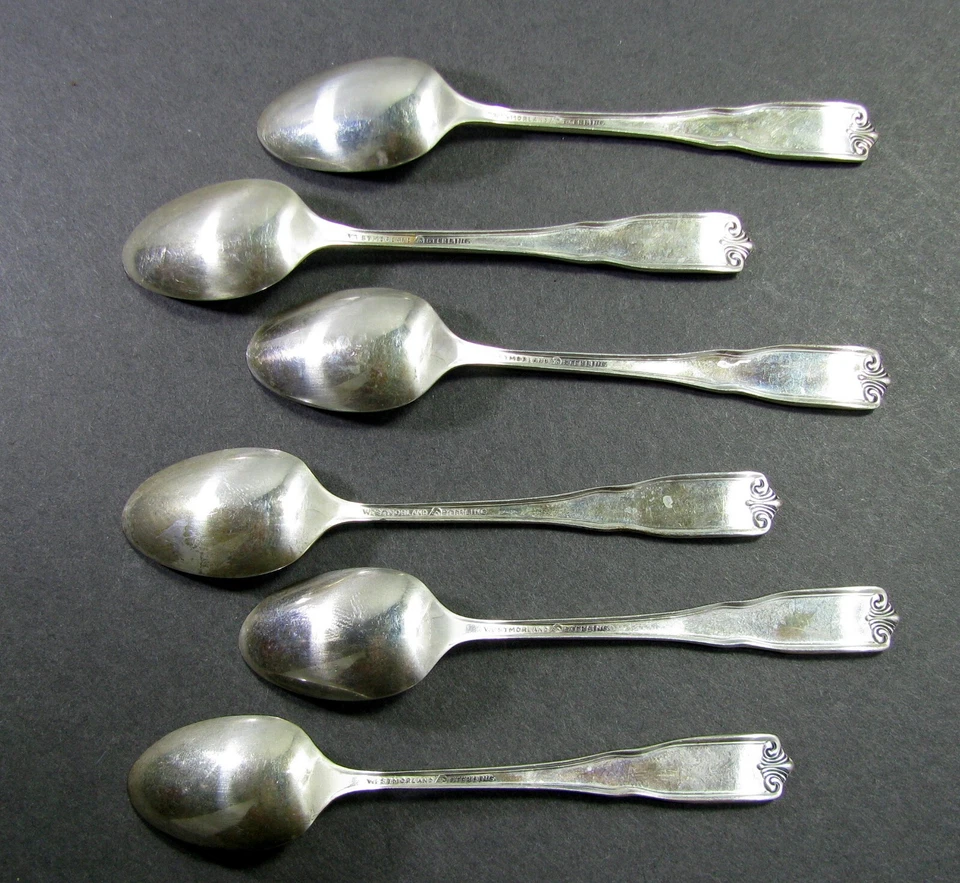 Juego de 6 cucharas Demitasse Westmorland Milburn rosa plata esterlina ¡Sin monogramas! Foto 4 de 4