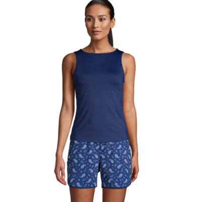 Lands' End Womens Bust Minimizing Tankini Top High Neck Deep Sea Navy NWT *