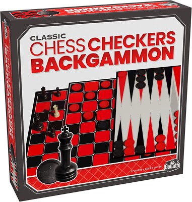 Classic Chess Checkers Backgammon 3-in-1 Board Games Set by Goliath New Sealed